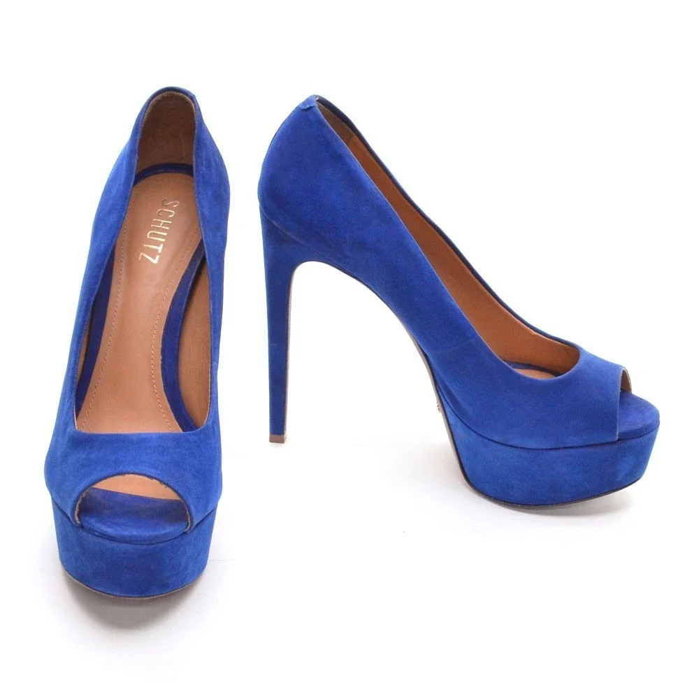Schutz Santana Cobalt Peep Toe Stiletto Pumps 40 / 9 B